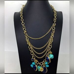 Chico's Goldtone Turquoise Layered Chain Necklace 24"